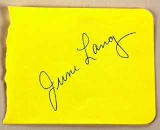 June Lang Autograph   Very Rare   Actress   Signed Autograph Page in Ballpoint Pen   Films Captain January / Wee Willie Winkie   Collectible June Lang Entertainment Collectibles