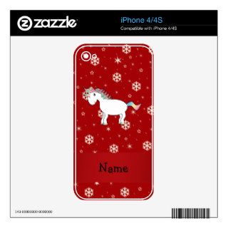 Personalized name unicorn red snowflakes skin for the iPhone 4