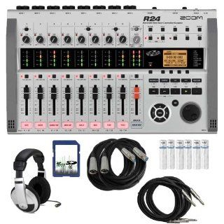 Zoom R24 Multitrack Recorder/Interface/Controller/Sampler Bundle with Headphones, Instrument Cable, XLR Cable, 16GB SD Card, and AA Batteries Electronics
