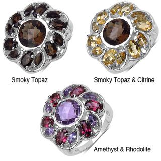 Malaika Sterling Silver Smokey Topaz, Citrine or Amethyst and Rhodolite Ring Malaika Gemstone Rings