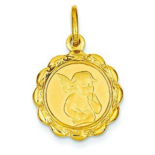 14K Yellow Gold Angel Charm Pendant Religious Jewelry