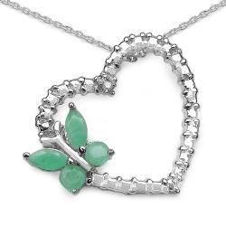 Malaika Sterling Silver Emerald and Diamond Accent Butterfly Heart Necklace Malaika Gemstone Necklaces