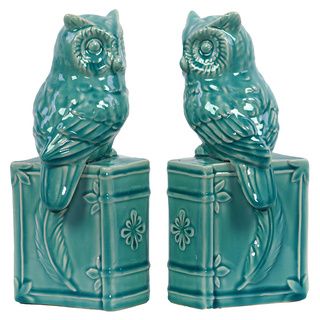 Turquoise Ceramic Owl Bookends (Set of 2) Urban Trends Collection Accent Pieces