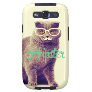 Turquoise Funny Cat Cute Hipster Glasses Mustache Galaxy SIII Case