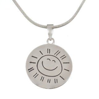 Silver Tone "You Are My Sunshine My Only Sunshine" Happy Face Pendant Necklace Jewelry