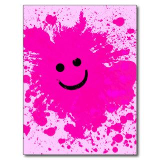 PINK PAINT SPLATTERED SMILEY FACE POST CARDS