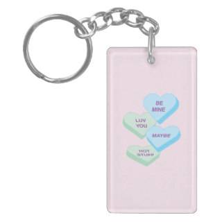 Blue Green Candy Hearts Be Mine Luv You Maybe Hot Rectangular Acrylic Key Chain