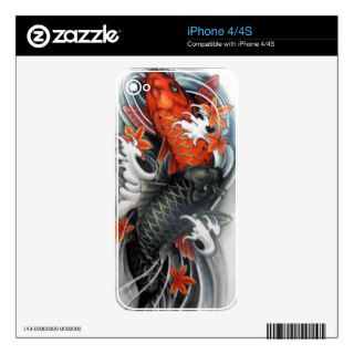 Japanese Red  Black Koi Fish tattoo art Skins For The iPhone 4