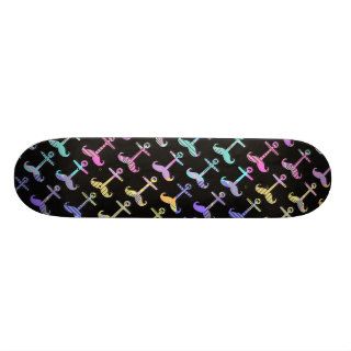 Funny Striped Pastel Anchstache Pattern black Skateboard Decks