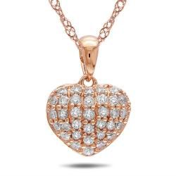 14k Pink Gold 1/4ct TDW Diamonds Heart Necklace (G H, SI1 SI2) Diamond Necklaces