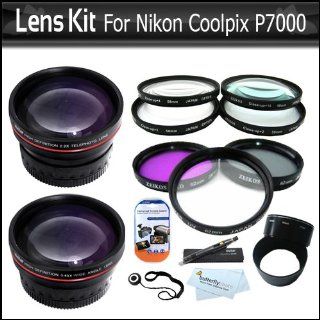 58mm Lens Bundle Kit For Nikon Coolpix P7000 P7100 Digital Camera Includes Adapter Tube + .45x HD Wide Angle Lens With Macro + 2X HD Telephoto Lens + 4 Piece +1 +2 +4 +10 Close Up Macro Filter Set (58mm) + Multi Coated 3 PC Filter Kit (UV CPL FLD) + More 