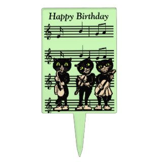 Vintage Musician Black Cats Music Notes Birthday Rectangular Cake Toppers