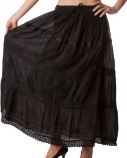 AA554   Solid Embroidered Gypsy / Bohemian Full / Maxi / Long Cotton Skirt   Gray/One Size
