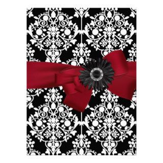 Birthday Party Damask Black White Red Flower Personalized Announcement
