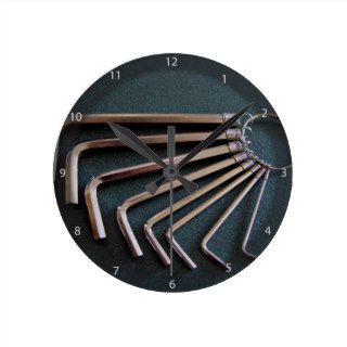 Eight hex/Allen keys arranged on table Round Wall Clock