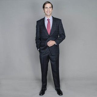 Men's Black Windowpane 2 button Suit Suits