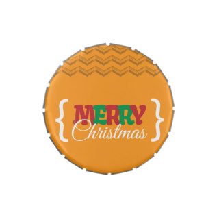 Grey Rustic Chevrons on Orange, Merry Christmas Candy Tin