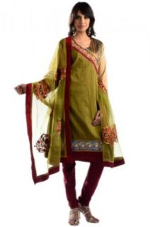 Chhabra 555 Womens Spinach Green Chanderi Suit Dupatta Lr World Apparel Clothing