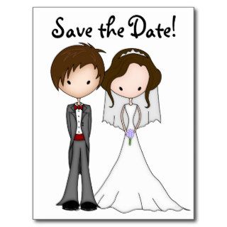 Cute n Funny Bride and Groom Cartoon Save the Date Postcards