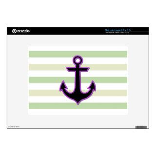 Nautical Anchor and Stripes   Black, Green, Purple Large Netbook Skins