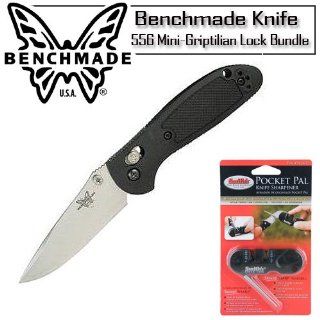 Benchmade Knife 556 Mini Griptilian Black Handle Upgraded Steel 2.91in. Plain Edge Blade With Smiths Knife Sharpener