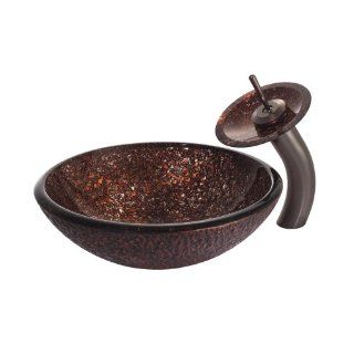 Kraus C GV 571 19mm 10ORB Venus Glass Vessel Sink and Waterfall Faucet, Oil Rubbed Bronze    
