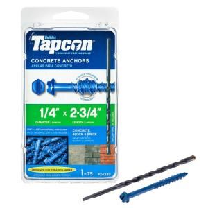 Tapcon 1/4 in. x 2 3/4 in. Polymer Plated Steel Hex Washer Head Indoor/Outdoor Concrete Anchors (75 Pack) 24330