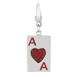 Sterling Silver Crystal Ace of Hearts Charm Silver Charms