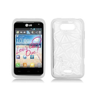 Transparent Clear White Hard Flex Geo Lines Cover Case for LG Motion 4G MS770 Cell Phones & Accessories
