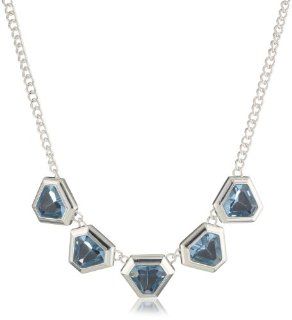 Anne Klein "Glen Park" Silver Tone Blue Colored Acrylic Stone Necklace Jewelry