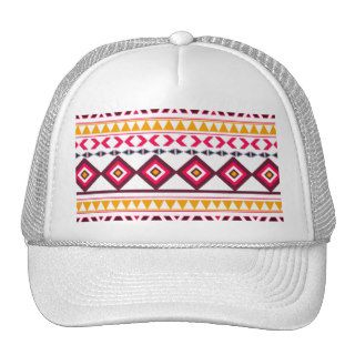 Pink Orange Bright Andes Abstract Aztec Pattern Mesh Hats