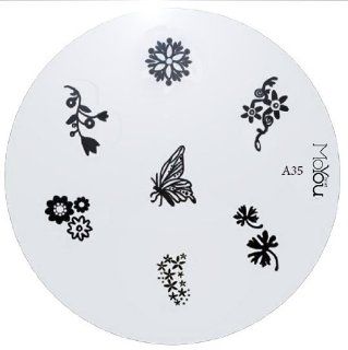 MoYou Nail Art Image Plate A35 including 7 Nailart designs on metal stencil, easy to apply, amazing results, accessories for women  Nail Art Equipment  Beauty