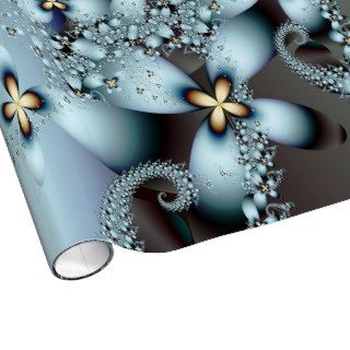 Beautiful Blue & Gold Abstract Floral Pattern Gift Wrap Paper