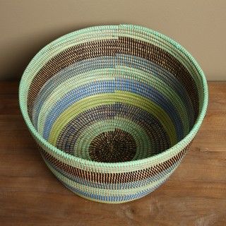 Stripe Round Weaved Basket (Senegal) Baskets & Bowls