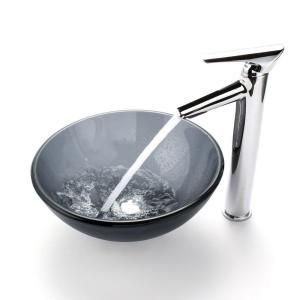 KRAUS Vessel Sink in Frosted Glass Black with Decus Faucet in Chrome C GV 104FR 14 12mm 1800CH