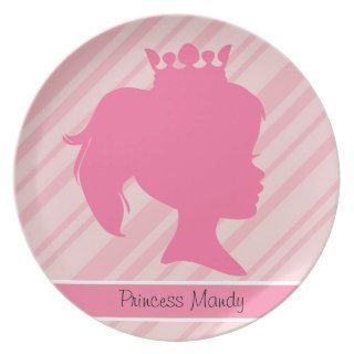 Custom Pink Stripe Princess Silhouette Kids Plate