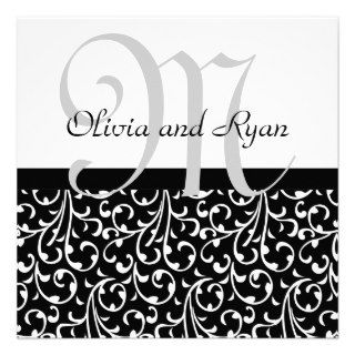 Black and White  Swirl Damask Wedding Invitation