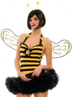 ToBeInStyle Women's 3 Piece Halter Bumble Bee Dress w/ Antenna Wings & Accessories Clothing