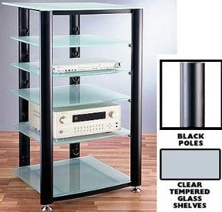 Glass and Steel 6 Shelf Audio Visual Stand (Black) (49 1/4"H x 26" W x 25 3/8" D)   Audio Video Component Shelves