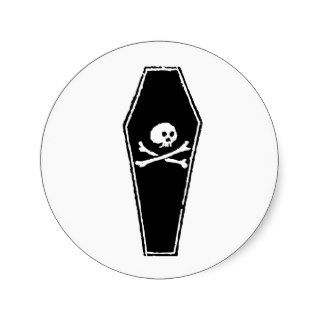 Cartoon Skull and Cross Bones in Coffin by Chillee Round Stickers