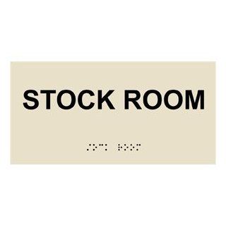 ADA Stock Room Braille Sign RSME 580 BLKonAlmond Wayfinding  Business And Store Signs 