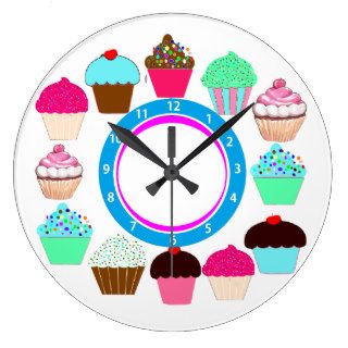 Cupcakes   White Background Blue Clock