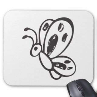 Butterfly Flying in Black and White Sketch Mouse Pads