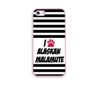 Stripes I Love Heart Paw Alaskan Malamute Pink Silicon Bumper iPhone 5 & 5S Case   Fits iPhone 5 & 5S Cell Phones & Accessories