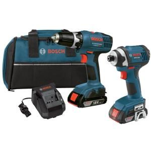 Bosch 18 Volt 2 Tool Kit with Compact Drill/Driver, Compact Impact Driver and (2) Slim Packs (1.5Ah) CLPK25 180