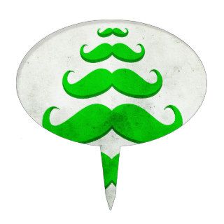 Funny green mustache, Christmas tree shape Cake Picks
