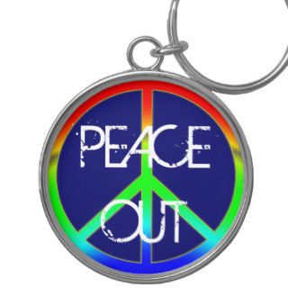 Groovy Peace Out Sign Keychain