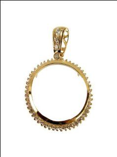 14k Yellow Gold, Coin Bezel Frame Pendant Charm for 20 Pesos Mexican Coin 33mm Wide Jewelry
