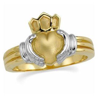 14K White And Yellow Gold Claddagh Ring   (Sizes 5 to 9) GoldenMine Jewelry