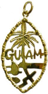 14K (585) 1 inch Yellow Gold Guam Seal Pendant with Bamboo Frame Jewelry